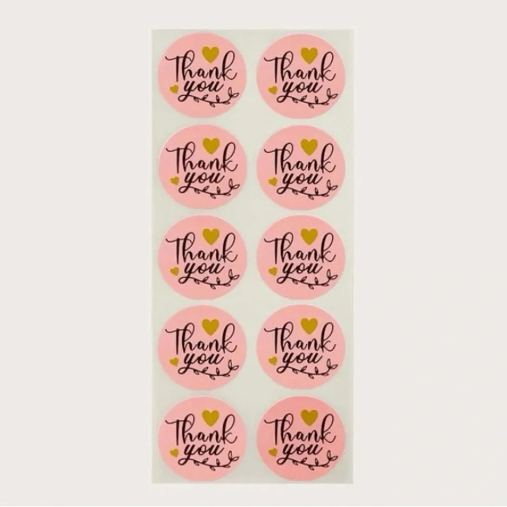 NEW! 100ct. Pink Thank You Stickers, Black Script & Gold Hearts - Picture 3 of 5